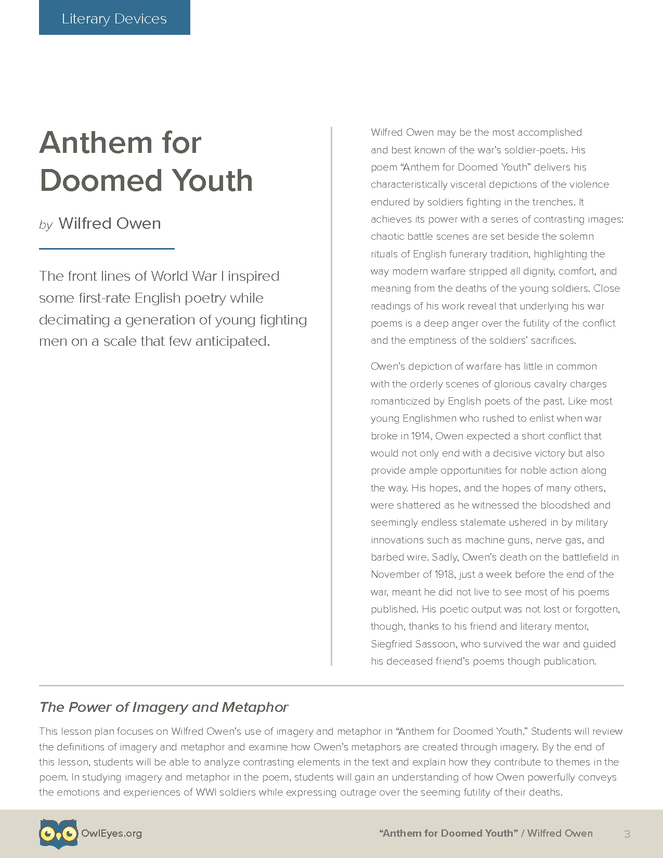 Anthem for Doomed Youth Literary Devices Lesson Plan - Owl Eyes