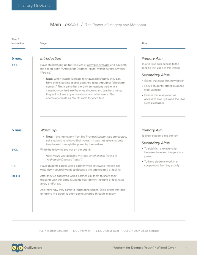 Anthem for Doomed Youth Literary Devices Lesson Plan - Owl Eyes