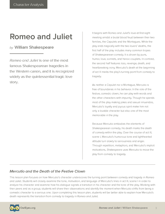 Romeo And Juliet Character Analysis Chart