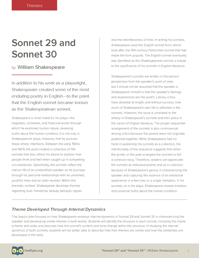 sonnet 29 william shakespeare summary analysis