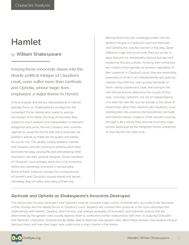 character analysis of hamlet essay