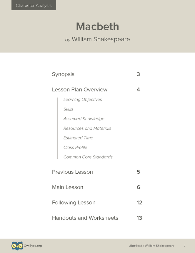 Macbeth Character Analysis Lesson Plan Owl Eyes